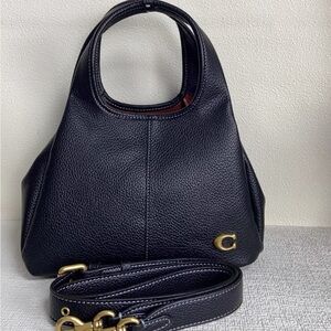 Coach Black Pebbled Leather Shoulder Bag with Gold Accents